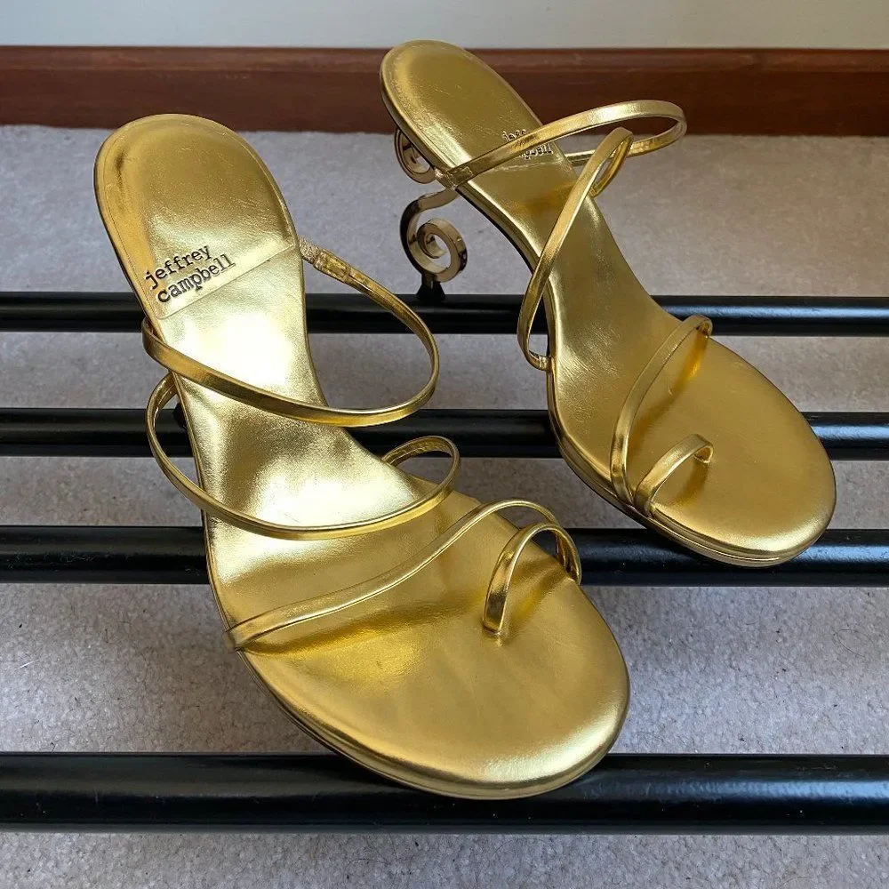 JEFFREY CAMPBELL Women Metallic Gold S Shaped Heel Sandals - NEW NWOB Size: 8 Me - Picture 6 of 7